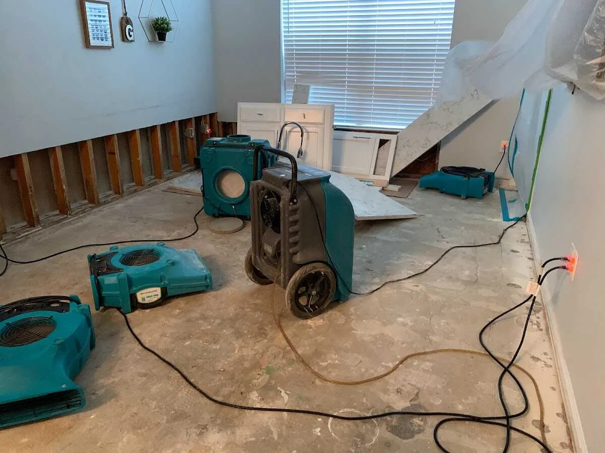 Dehumidifier in flood-cut room for Water Damage Restoration in Gleneagle